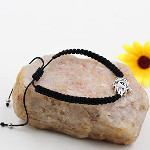 Image of Uloveido Customized A to Z 26 Letters Hand of Fatima Bracelet - Fatima Hamsa Hand Evil Eye Protection Bracelet Lucky Charm Adjustable Braided Black String
