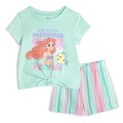 Disney Princess The Little Mermaid Little Girls T-Shirt and Gauze Shorts Outfit Set Turquoise/Lilac Ariel 6