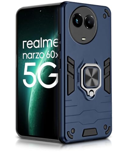 Image of WOW IMAGINE Shock Proof Back Case Mobile Cover for Realme Narzo 60X 5G | 11 5G | 11X 5G | C67 5G | Back Cover Case (Tough Armor | Hybrid PC + TPU | Ring Holder & in-Built Kickstand | Blue)