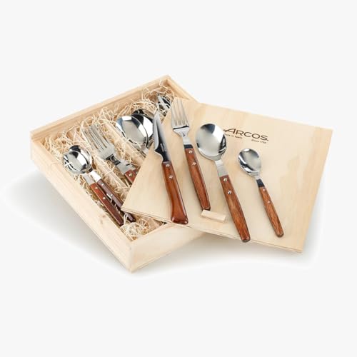 Arcos Série Gregorio Arcos - Ménagère 16 pièces - Acier inoxydable - Manches en bois - Couleur marron