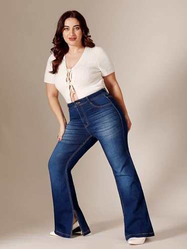 Image of Miss Chase A+ Women's Wide-Leg Mid Rise Regular Length Blast Effect Denim Jeans