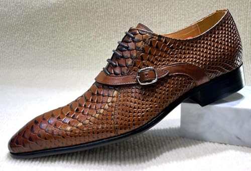 Santimon Men’s Genuine Leather Oxfords Formal Dress Shoes – Fashion Stylish Snake-Embossed Shoeswith Buckle Strap for Business, Weddings2