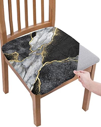 Black Marble Seat Covers for Dining Room Chairs Covers, Office Chair Seat Cover, Grey Ombre Modern Abstract Art Ink Painting Chair Slipcovers Stretch Cushion Protector for Kitchen Banquet Set of 6