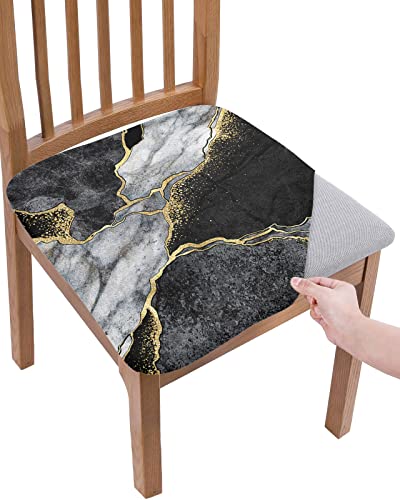 Black Marble Seat Covers For Dining Room Chairs Covers, Office Chair Seat Cover, Grey Ombre Modern Abstract Art Ink Painting Chair Slipcovers Stretch Cushion Protector For Kitchen Banquet Set Of 6 #TOP1