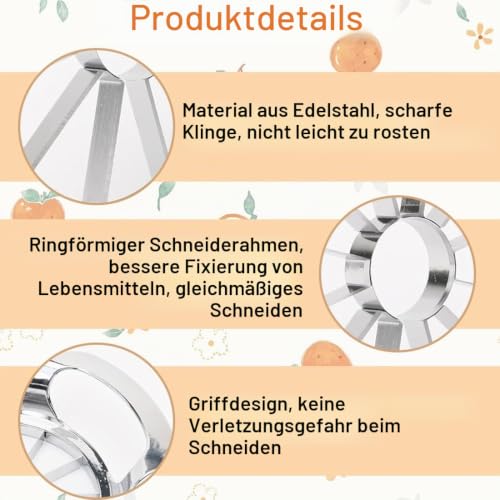 Foto von Profi Edelstahl Apfelteiler, Küchenwerkzeug für Obstzubereitung, teilt in 12 gleiche Stücke und entkernt, Obstschneider, Apfelentkerner, robust, Obstkern/Hobel, leichte Reinigung, Für Äpfel und Birnen
