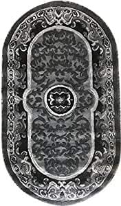 Alfombra tradicional ovalada persa oriental, gris, negro, plateado, gris, diseño King 101 (32 x 56 pulgadas)