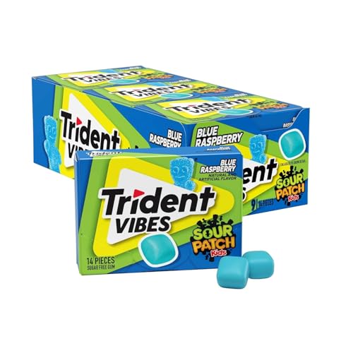 Image of Trident Vibes BLUE RASPBERRY Sugar Free Chewing Gum, 14 Pieces (Pack of 9)