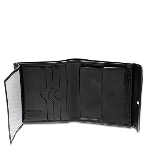 GIUDI ® - Portafoglio Donna in pelle vacchetta, vera pelle, portamonete, portatessere, Made in Italy. (Nero)
