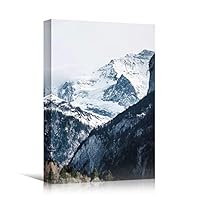 Canvas Wall Art Snowy Tops Cool Dramatic Mountain Nature Photography Romantics - 12x18 inches