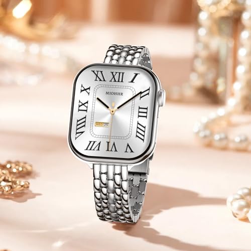 Image of Slim Metal Bands for Apple Watch 49 /46 /45 /44 /42mm(Series 3 /2 /1) | Thin Shiny Stainless Steel Strap Bands for Women, Fit iWatch Series 11 10 9 8 7 6 5 4 3 2 1 SE3 SE2 SE, Ultra 3 /2 /1, Silver