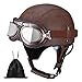 Produktbild German Retro Motorcycle Leather Half Helmets Vintage Car Jet Helmet, Scooter Motocross Helmet, ECE Approval Adult with Protective Goggles for Men and Women mit Aufbewahrungstasche