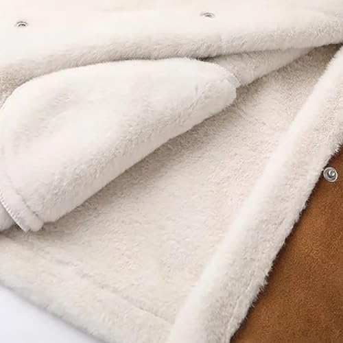 XUNRYAN Womens Suede Faux Shearling Moto Bomber Jacket Sherpa-Lined Coat Winter Aviator Faux-Leather Coat Outerwear Overcoat2