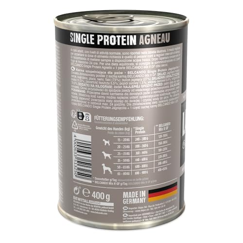 Belcando Single Protein Dose [6x400g Lamm] | Sortenreines Nassfutter für Hunde | Monoprotein Feuchtfutter