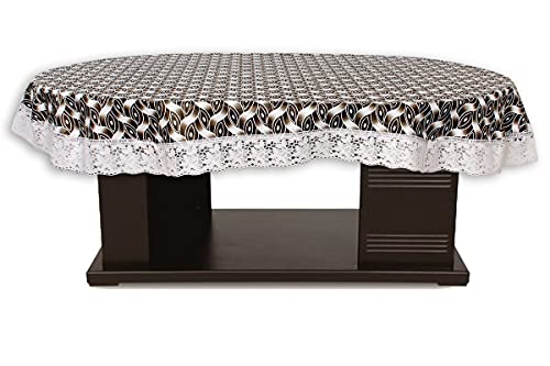 Image of The Furnishing Tree Waterproof PVC Oval Shaped 4 to 6 Seater Table Cover WxL 54x78 inches Interlocked Ropes Pattern Grey with White Border lace