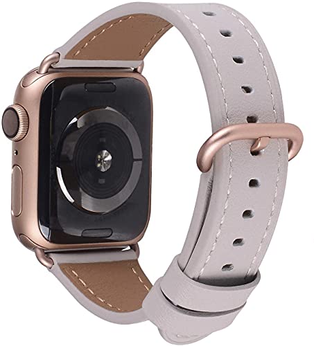 JSGJMY Leather Band Compatible with Apple Watch 38mm 40mm 42mm 44mm Women Men Strap for iWatch SE Series 6 5 4 3 2 1(Stone+Match SE/6/5/4/3 Rose Gold, 38mm/40mm S/M)