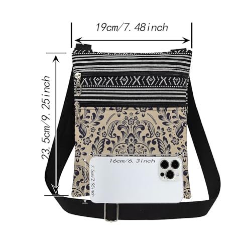 Floral Vine Print Crossbody Bag Symmetrical Intricate Design in Vintage Style for Women Sisters Teens Ideal Birthday Christmas Holiday Gift Daily Purse Travel Messenger Bag2