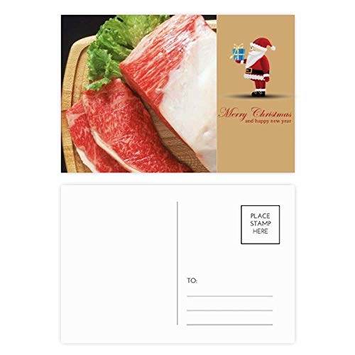 Cartes postales viande crue et pattes d'agneau Père Noël pour invitations repas de fêtes