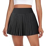 DLOODA Womens Pleated Tennis Skirts with Pocket Shorts High Waisted Skorts Lightweight Golf Skirt Flowy Athletic Skort Midnight Black