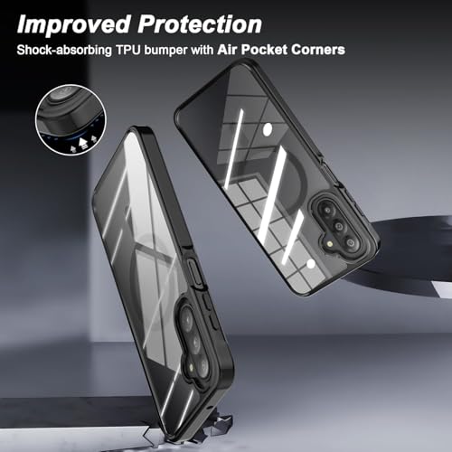 Image of DIZORO Compatible Samsung Galaxy A17 5g Case,Compatible with MagSafe, Non Yellow Military-Grade Drop Protection & Hard PC Back Cover Slim Transparent Anti-Scratch Shockproof Phone Case - Black