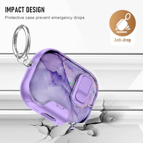 Image of Compatible Airpods Pro 3 Case (2025) with Phone Stand & Cleaner Kit,Print Soft Silicone Lock Clip Apple AirPods Pro 3rd Generation Case, Airpod Pro 3 Cover with Keychain for Women /Girls,Purple Marble