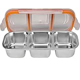 Apiocmy Reusable Large Snack Containers with Lids - 10.31In x 4In 3 Compartment Stainless Steel Box Container, Divided Grab and Go Snack Container for Take-out Condiments, Sauce
