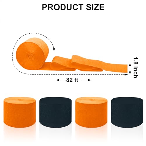Image of 4 Crepe Paper Streamers Rolls, 328ft Pack of Black and Orange Crepe Paper for Halloween Party Birthday Office Door Wall Decorations Flower Making (1.8 inch x 82 ft /Roll)