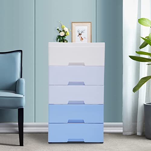 CeRaBuRET 5 Drawer Stackable Vertical Clothes Storage Tower, Kid Dresser Storage Organizer, Plastic Drawers Storage Cabinet for Hallway Entryway, 17.72 * 11.81 * 33.07inch (Gradient Blue)