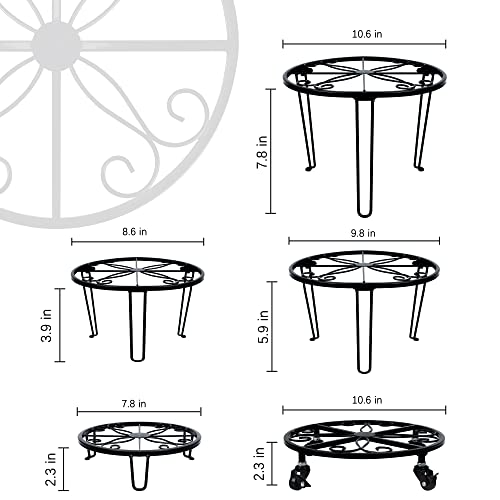 Yosager 5 Pack Metal Plant Stands For Flower Pot, Heavy Duty Black Iron Potted Stand Holder With Wheels, Self Assembly Required, Outdoor Planter Container Round Supports Display For Home Garden Decor #TOP1