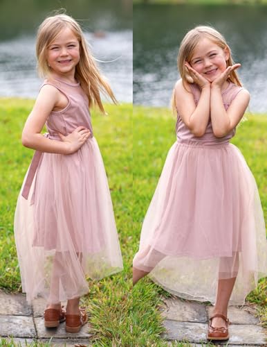 Image of Arshiner Girls Dresses Formal Party Wedding Tulle Sleeveless Contrast Mesh High Low Dress with Belt