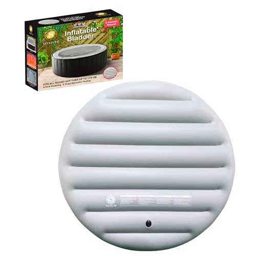 6 Person Round Inflatable Spa Cover 160cm for Hot Tubs up to 173cm Energy Saving Hot Tub Lid with Foldable Protective Rain Overflow Cover and Insulated Thermal Bladder