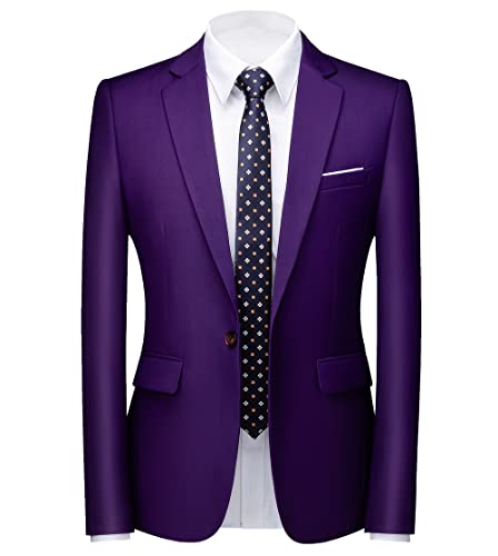 UNINUKOO Mens Suit Jacket Slim Fit Sport Coat 1 Button Notched Lapel Casual Fashion Dress Blazer for Men US Size 36 Purple