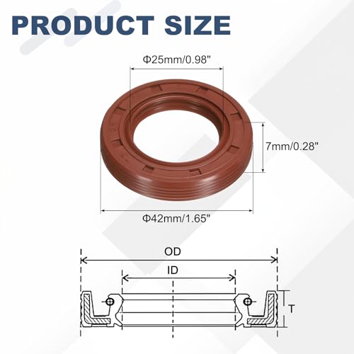 QUARKZMAN 2 sztuki Uszczelka Oleju, 25x42x7mm TC Fluororreten Podwójna Liga Pokrywa Z Hakiem I Sprężyną Do Mechanicznego Samochodowego Łożyska Wału, Brązowy