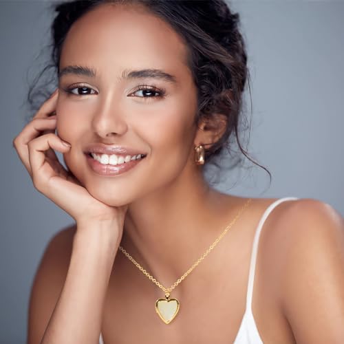 Heart Locket Necklace, Silver Plating With Heart Mother Of Pearl For Women2