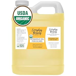 Organic Vitamin E Oil Bulk – 32oz USDA Certified 100% All Natural Plant Based – Light and Unscented Great for Scars After Surgery – For Face, Skin and Nails – Anti-Aging, Reduce Appearance of Wrinkles