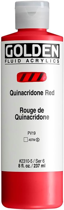 GOLDEN Fluid Acrylics, Quinacridone Red, 8 fl. oz. Bottle, Professional Acrylic Paint, Transparent