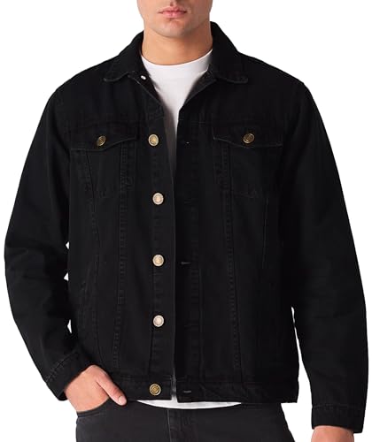 Denim-Jacke für Herren – lässige Vintage-Normale Passform Button-Down-Trucker-Stil – Herren-Jeansjacken, stilvolle Alltags-Oberbekleidung, Dunkles Schwarz, XL