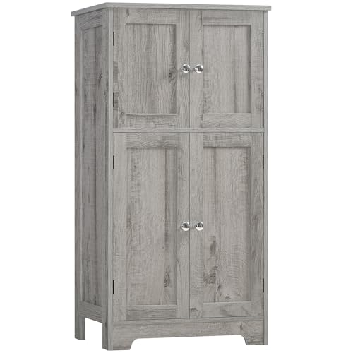 Image of TEENFON Bathroom Floor Storage Cabinet, Freestanding Bathroom Storage Unit with 2 Adjustable Shelves & 4 Doors, 11.8 x 23.6 x 42.7 Inches, Grey