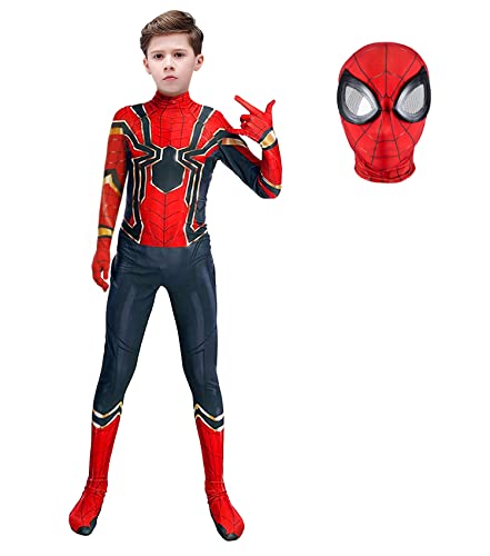Superhero Costume Bodysuit for Kids 3D Style Spandex Suit Halloween Cosplay Jumpsuit (Kids-L (Height: 47-51Inch), Red)