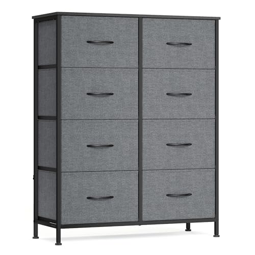 SONGMICS BELLAH Collezione - Cassettiera con 8 Cassetti, Acciaio, per Camera da Letto, Armadio, Corridoio e Soggiorno, Stile Moderno, Grigio Ardesia LGS124G101