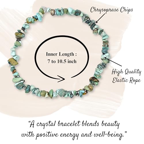 Image of Certified Chrysoprase Bracelet for Women Men with Healing Crystal and Reiki Stone - Beautiful Gemstone Beaded Bracelet for Balance, Harmony & Positive Energy (Chips Stone Beads)