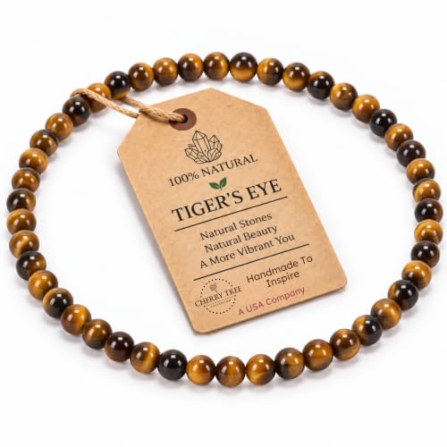 Cherry Tree Collection Tiger's Eye Bracelet - Handmade 4mm Natural Stone, L