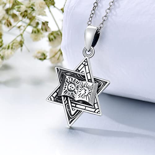 Proess Star Of David Necklace Sterling Sliver Sun And Moon David Hexagram Pendant Jewish Jewelry Gifts For Men Women #TOP1