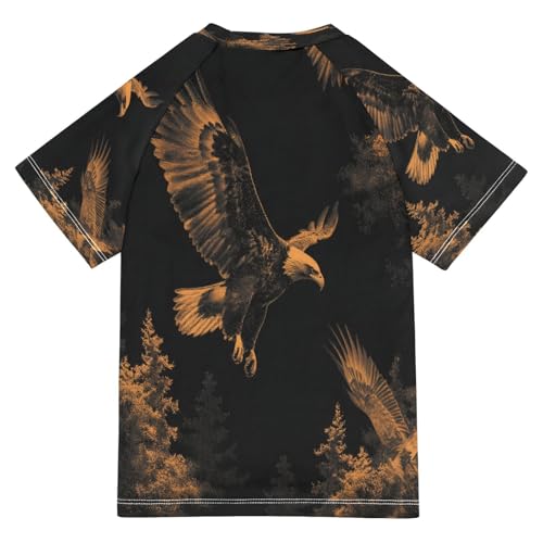 Boys Short Sleeve T-Shirts Eagle Black Forest Rashguard Kids Swim Shirts Sun UPF 50+2