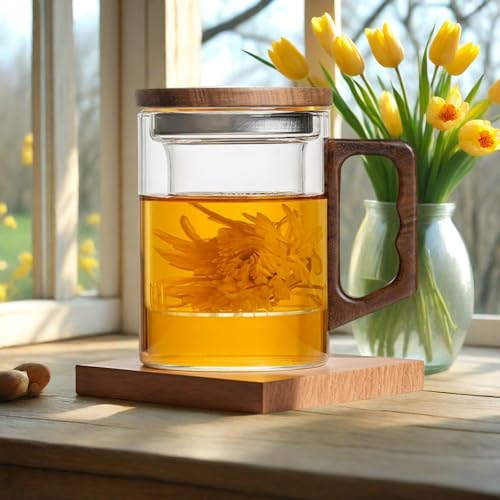 WwwLryct Tea Infuser Mug 400ML/15.5oz,Borosilicate Glass Infusion Mug Dishwasher Safe preferred for birthday gifts