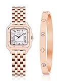 DIICRIN Relojes de oro para mujer, pequeña esfera romana vintage, pulsera de amor, elegante juego de joyas para mujer