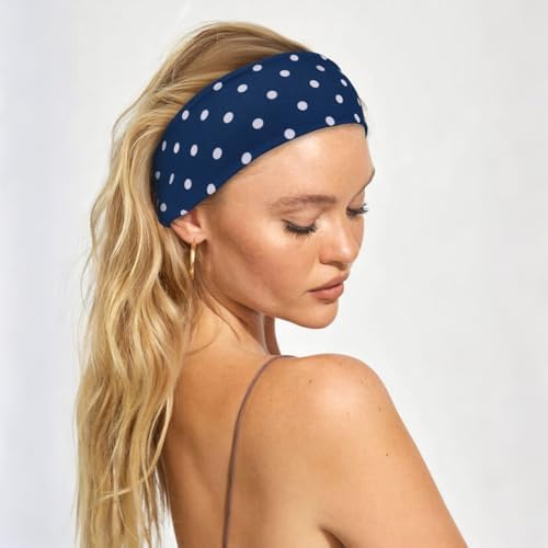 Wecoe Polka Dot Headbands for Women 3 PCS Stretchy Wide Headbands Non-Slip Soft Fabric Hairband Hair Accessories for Gym Yoga Makeup Washing Face(White, Black, Navy Blue) - 1
