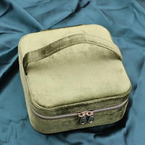 Cuifdem Jewelry Travel Case, Small Jewelry Box With Mirror, Velvet Travel Jewelry Boxes for Women, Necklace Ring Earring Organizer Box for Travel Vacation(Olive Green) - image 5