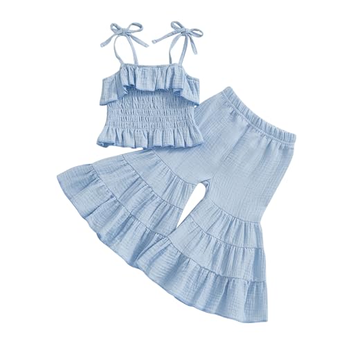 Catálogo de Ropa de Acampada y marcha para Niña los mejores 10. 44 Kavousa - Conjunto de pantalones acampanados para bebé y niña, conjunto de ropa de verano, Azul, 6-12 Meses