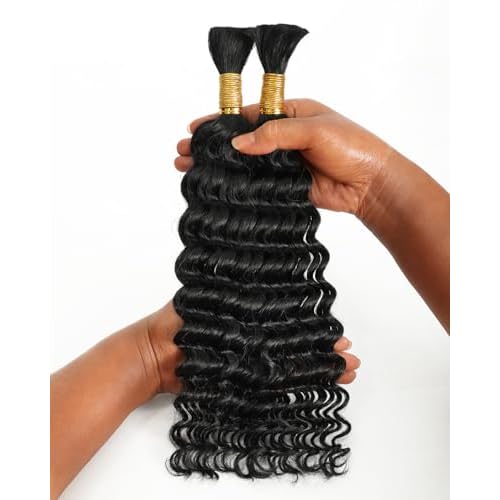 BEEOS Deep Wave Boho Hair for Braiding, 100g Bulk Remy Human Hair for Boho Braids, Full Ends No Tangle or Shed 22 Inch #1 Jet Black