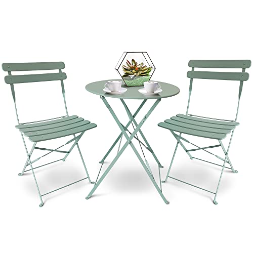 SUNMER Patio Bistro Set 3 Piece with Foldable Table and Chairs - Powder Coated Steel Frame, Easy to...